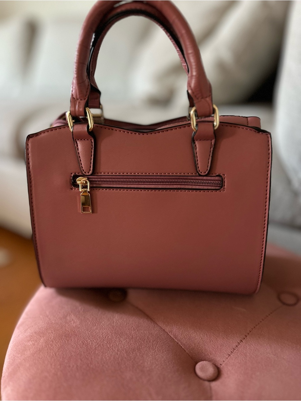 Dusty Rose Structured Satchel Shoulder Bag - Unbranded